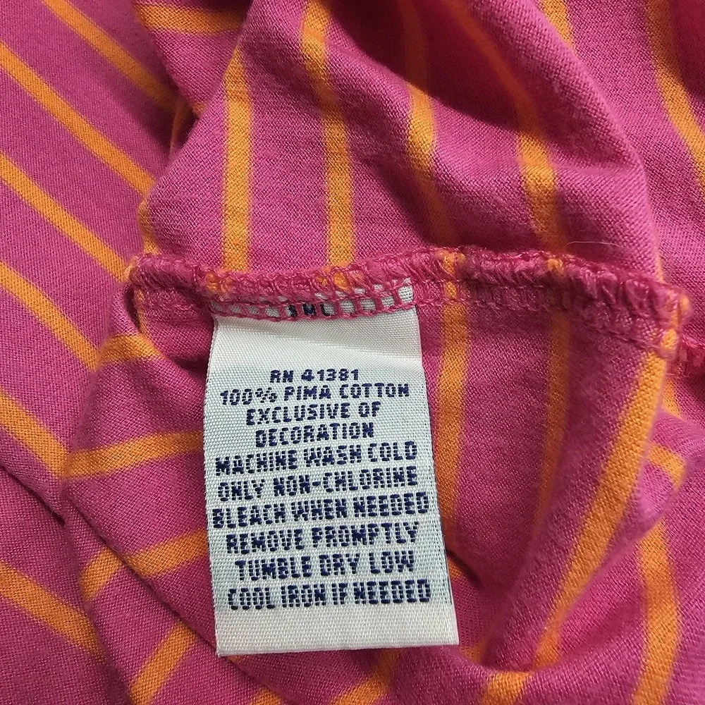 Polo Golf Ralph Lauren XL Pink &‎ Orange Stripe Shortsleeve Pony 100% Cotton EUC